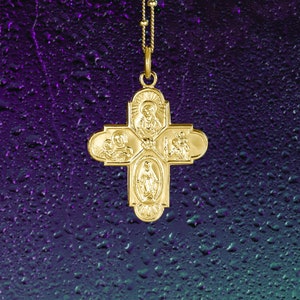 14K Gold Four Way Cross Pendant 14K Solid Gold Real 14KT White