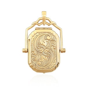 14K Gold Swivel Filigree Locket - 14K Solid Gold Real Photo Picture Necklace Pendant Gift
