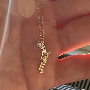 14K Gold Diamond Revolver Pendant - 14K Solid Gold Real Yellow White Rose Charm Necklace