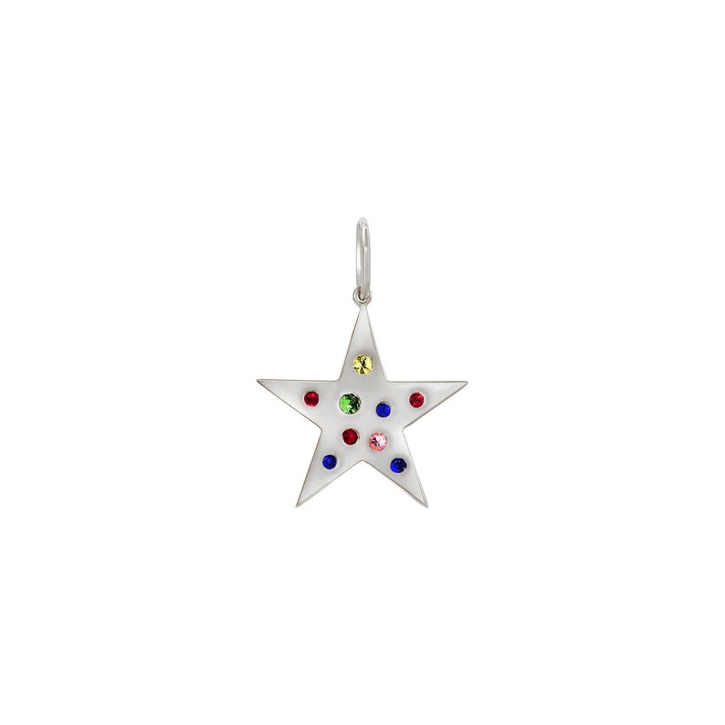 Rainbow Star Pendant 14KY 14KW 14KT 14K Solid Gold Yellow White Gemstone Mutlicolor Rainbow Ombre Ombr\u00e9 Sapphire Ruby Charm Necklace