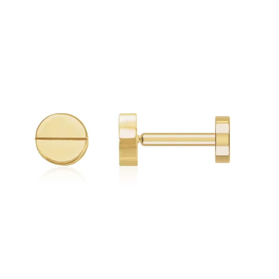 14K Gold Hardware Stud Earrings 14K Solid Gold Real 14KT Platinum Press