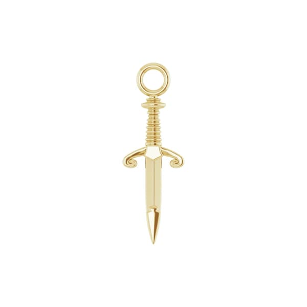 14K Gold Dagger Dangle - 18K 14K 10K Solid Gold Real Yellow Rose White Platinum Mini Hoop Charm Knife Sword Flat Back Finish Final Sale