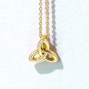 14K Gold Celtic Trinity Pendant - 14K Solid Gold Real Yellow White Rose Platinum Necklace Charm Triquerta Gift