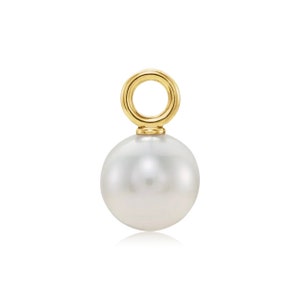 14K Gold Pearl Charm - 14K Solid Gold Real Pendant Genuine