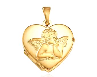 14K Solid Gold Cherub Heart Locket 14KY 