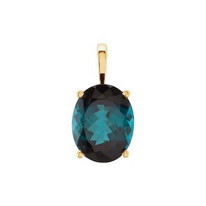 14K Gold London Blue Topaz Pendant - 14K Solid Gold Yellow Rose White Charm Genuine Natural