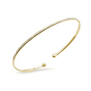 14K Gold Diamond Bangle - 14K Solid Gold Real 14KT Yellow White Genuine Real Bracelet Stackable Flexible Stackable