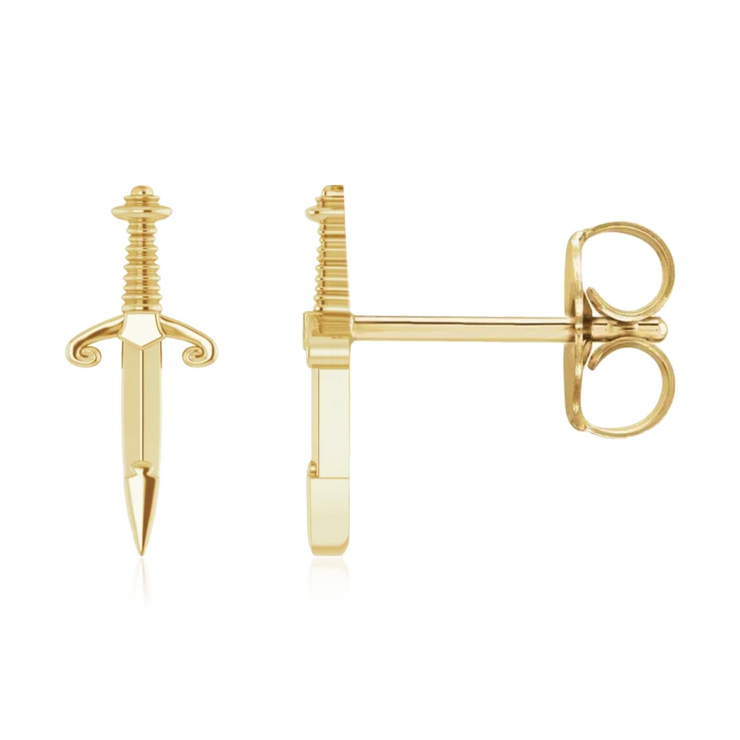 14K Gold Dagger Earrings - 14K Solid Gold Real 14KT Yellow White Rose ...