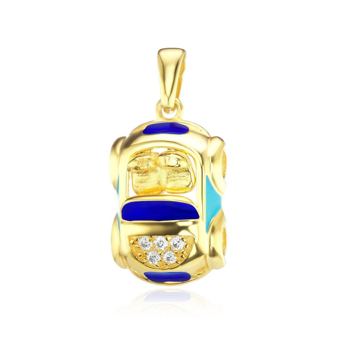 14 Karat Gold Plated Grey Enamel Inlay Dotted Wheel Bead Charm
