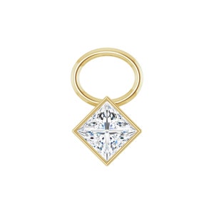 14K Gold Princess Cut Hoop Charm - 14K Solid Gold Real Platinum Genuine Natural Diamond Sapphire Individual