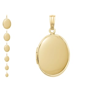 14K Gold Oval Locket - 14K Solid Gold Real Yellow Pendant Picture Photo Polished Classic Engravable Engraved