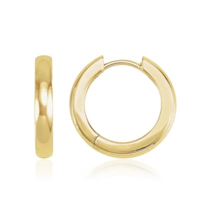 14K Gold Flat Hinged Huggie Hoops - 14K Solid Gold 14KT Real Yellow Rose White Huggies Hoop Earrings Final Sale