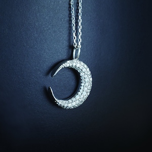 14K Gold Diamond Crescent Moon Pendant - 14K Solid Real Gold Yellow White Rose Necklace Charm Celestial Natural Genuine