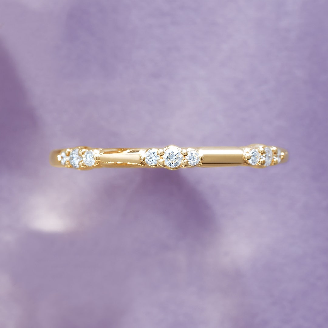 14K Gold Dainty Diamond Stackable Ring - 14K Solid Gold Real 14KT 18K ...