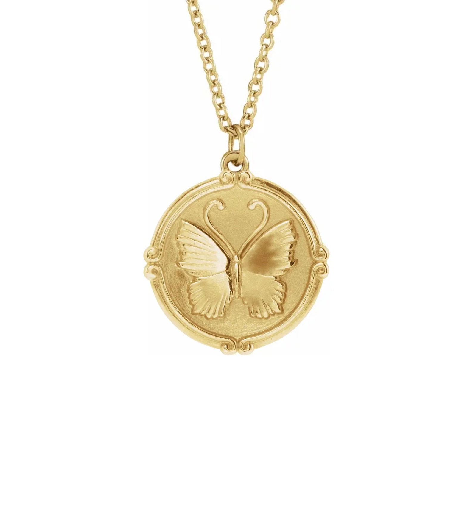 Butterfly Medallion Necklace 14KY 14KR 14KW 14KT 14K Solid Etsy