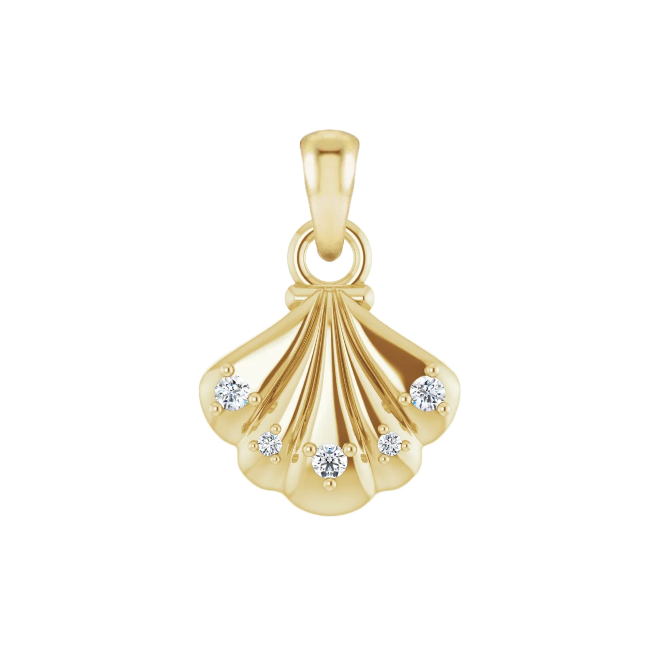 Diamond Seashell Pendant 14KY 14KR 14KW 14K Solid Gold Etsy