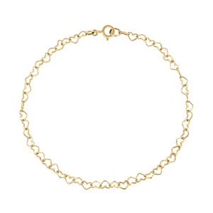 14K Gold Heart Chain Bracelet - 14K Solid Gold Real Link Real Adjustable Gift