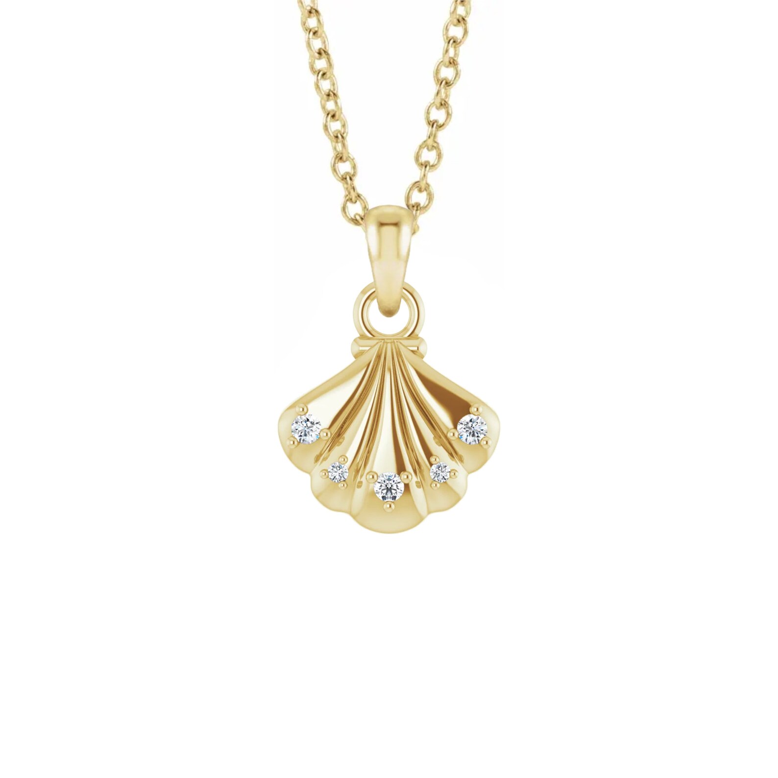 Diamond Seashell Pendant 14KY 14KR 14KW 14K Solid Gold Etsy