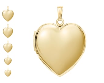 14K Gold Heart Locket Style #1 - 14KY 14KT 14K Solid Gold Real Pure Yellow Pendant Picture Photo Polished Classic Engravable Engraved