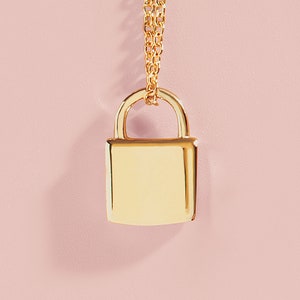 14K Gold Lock Pendant - 14K Solid Gold Real Engravable Personalized Necklace Charm Valentine Gift