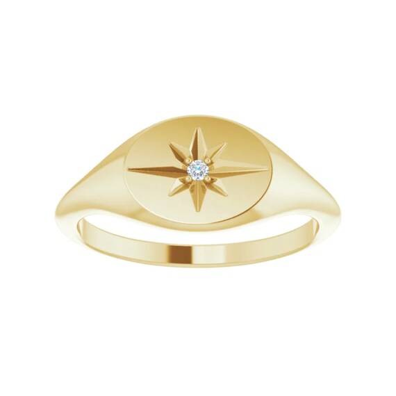 Celestial Starburst Signet Ring 18K 18KT 14KT 14K 10KT 10K Solid