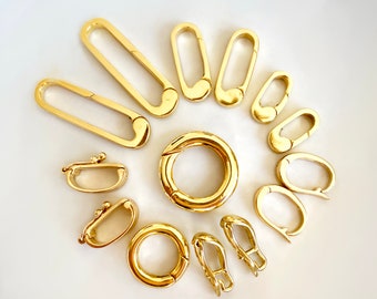 14K Gold Charm Clip - 14KT 10KT 14K Solid Gold Real Yellow White Rose Platinum Carabiner Enhancer Hinge Bail Connector Diamond Final Sale