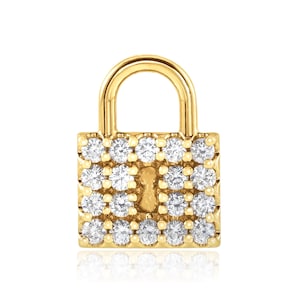 14K Gold Diamond Lock Pendant - 14K Solid Gold Real Charm Necklace Padlock Platinum Valentine Gift Final Sale