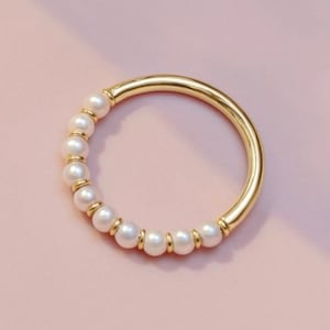 14K Gold Pearl Ring - 14K Solid Gold Real Genuine Natural Yellow Rose White Freshwater Cultured Gift