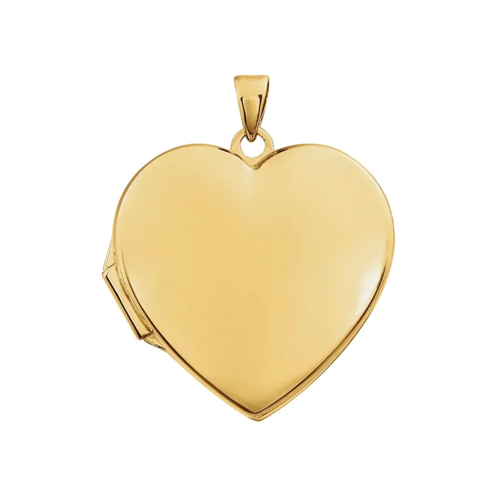 14K Solid Gold Engravable Heart Locket 14KY Yellow Photo Etsy