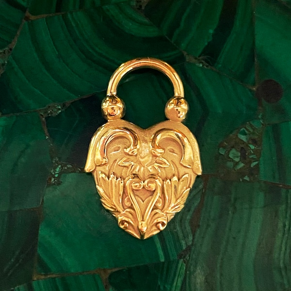 14K Gold Heart Lock Pendant - 14K Solid Gold Real harm Vintage Inspired Filigree Valentine Gift