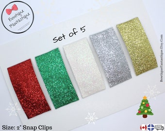 WEIHNACHTEN Superfine GLITZER Clip Set 2" Weihnachts Snap Clips Winter Urlaub Weihnachten Snap Clips Baby Mädchen Rot Grün Silber Gold Weiß