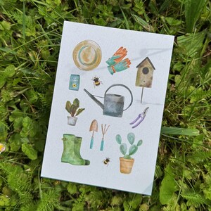 Tuinieren ansichtkaart wenskaarten tuinelementen bloemen verjaardagskaart gereedschapskaart tuinieren planten cadeau