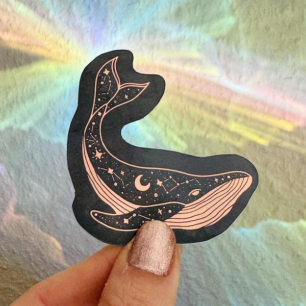 Galaxy Whale walvissticker metallic roségouden sticker laptopsticker oceaan Kindle sticker planner decoratie dagboek sticker dierenliefhebber cadeau