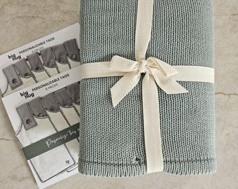 Green Knit Lap Blanket with Message Tags: Comfort Gift