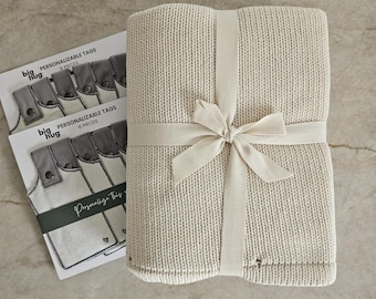 Cream Knit Prayer Blanket with Message Tags: Comfort Gift
