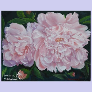 Canvas oil painting, pink peonies, still life, finger painting finely detailed art, original oil painting, art for home, beautiful flowers