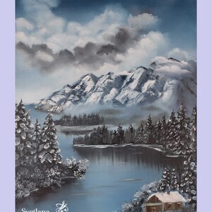 Montana,Oil on canvas, winter mountains and river, wall decor, hand made item, original art, landscape oil painting, art for home, nature