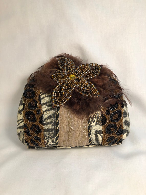 Animal skin eveing bag, unique evening bag, beaded