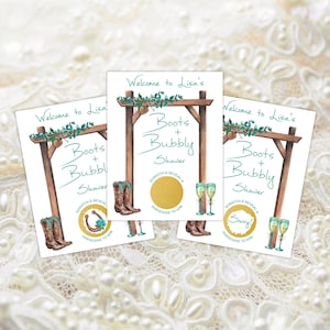 JEU DE DOUCHE Nuptiale, bottes et champagne, jeu à gratter, cartes à gratter, personnalisé, jeu de douche