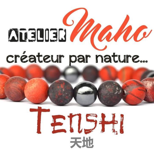 Bracelet Perles Pierres Naturelle.Jaspe rouge mat.Jaspe Brèche mat.Hematite. homme.femme.unique. Original.Tenshi.