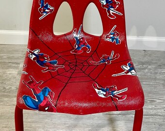 Spiderman Vintage Red Plastic Child School Chair Sealed in Acrylic