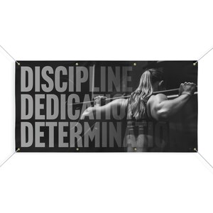 Dedicated Gym Banner, Discipline Dedication Determination, Inspirational bodybuilding banner, Workout Sign, Garage Gym, Gift For Her
