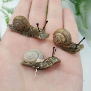 Realistic hand sculpted snail pins