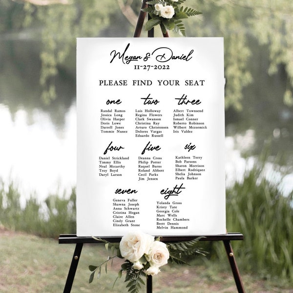 Seating Chart Wedding Decal for Wood, Mirror, or Acrylic Sign, Personalized Seating Chart, Rustic Wedding Ideas