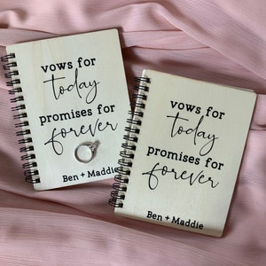 Wood Cover Vow books, Wedding vow booklets, Black, White, Gold lettering