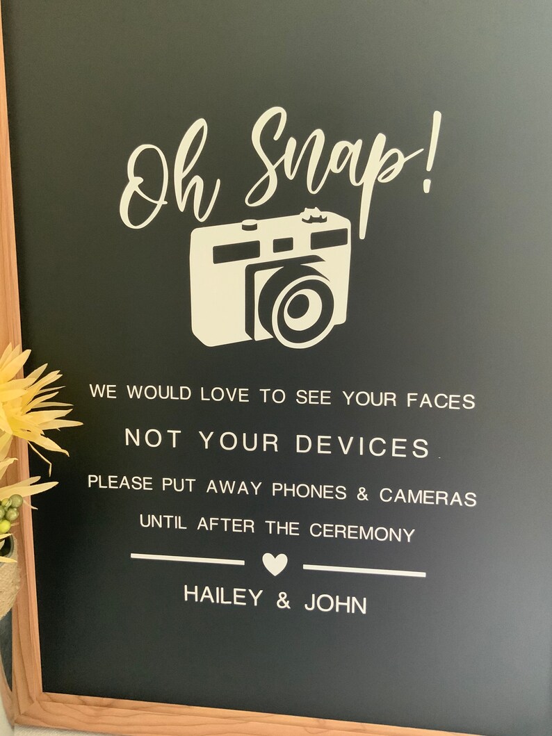 Turn Off Cell Phone Signage Wedding Sign Decals,Personalized Unplugged Ceremony Sign No Phone Wedding Sign No Camera Please Wedding Sign
