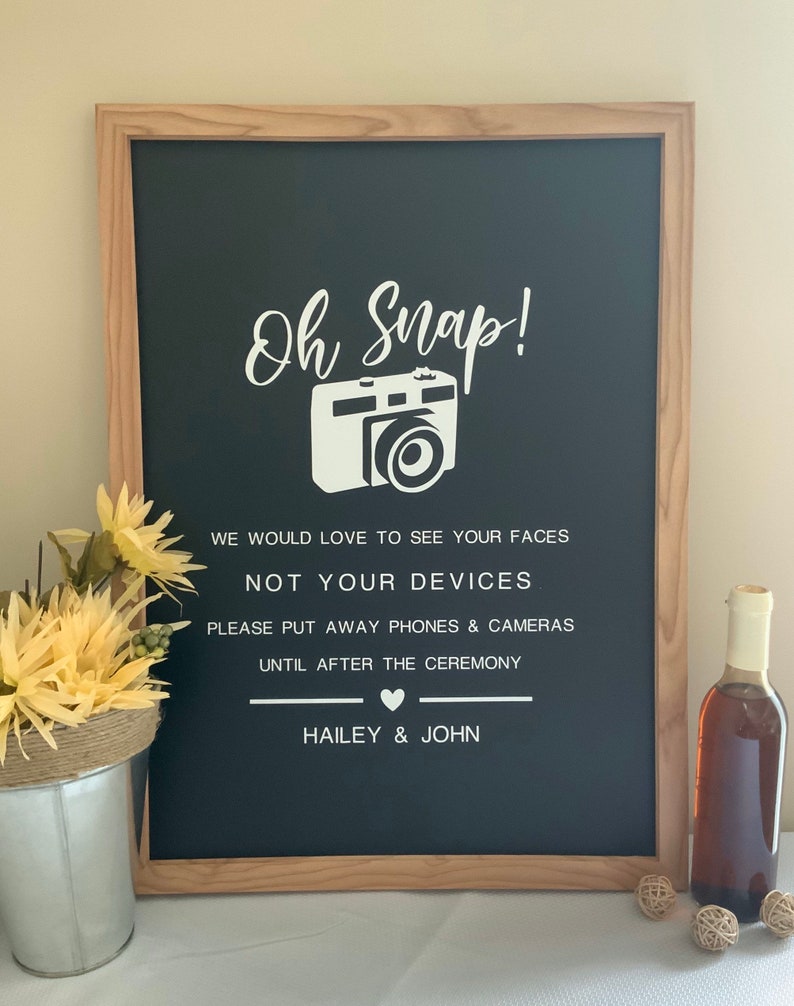 Turn Off Cell Phone Signage Wedding Sign Decals,Personalized Unplugged Ceremony Sign No Phone Wedding Sign No Camera Please Wedding Sign
