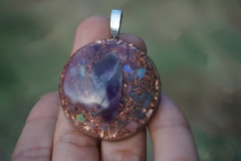 Orgonite pendant\u00ae to help emotional and mental unlocking with opals and amethyst lucid dreams