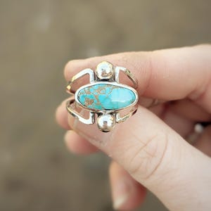 Size 9 1/2 Turquoise Sterling Silver Statement Ring Boho Southwest