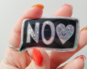 No <3 - Illustrated Vinyl Sticker (Glitter)